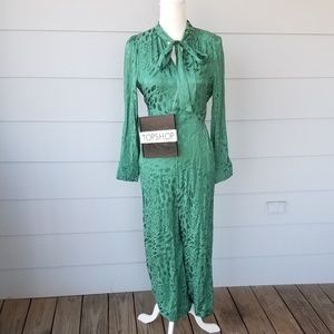 topshop green jacquard jumpsuit
